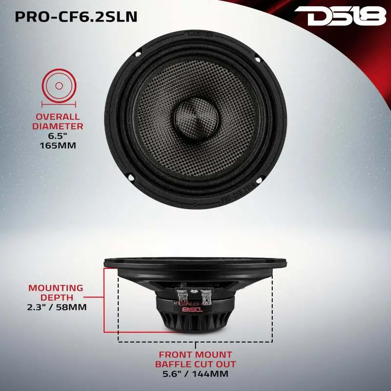 Ds18 6.5In 150 Watts Rms 2 Ohm Mid-Range Loudspeaker Neodymium Shallow 1