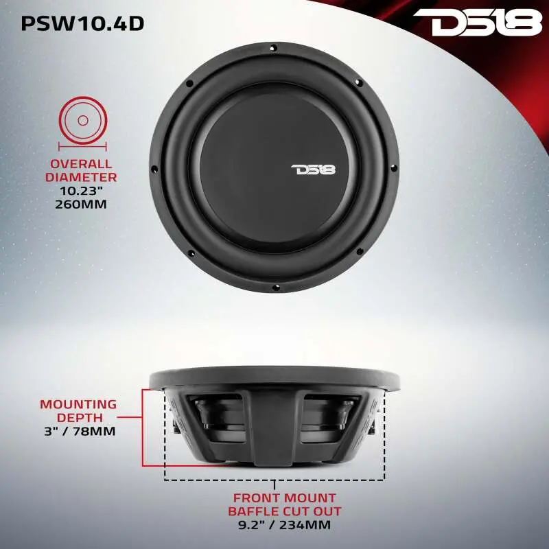 Ds18 10In 500 Watts Rms 4 Ohm Dvc Shallow Mount Water Resistant Subwoofer 1