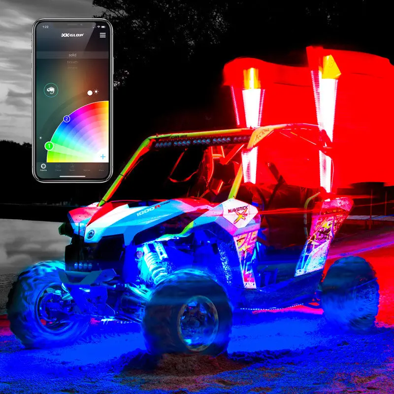 Xk Glow Xkchrome Advanced App Control Led Whip Light Kit For 4X4 Offroad Utv Atv 2X Whip 32In 1