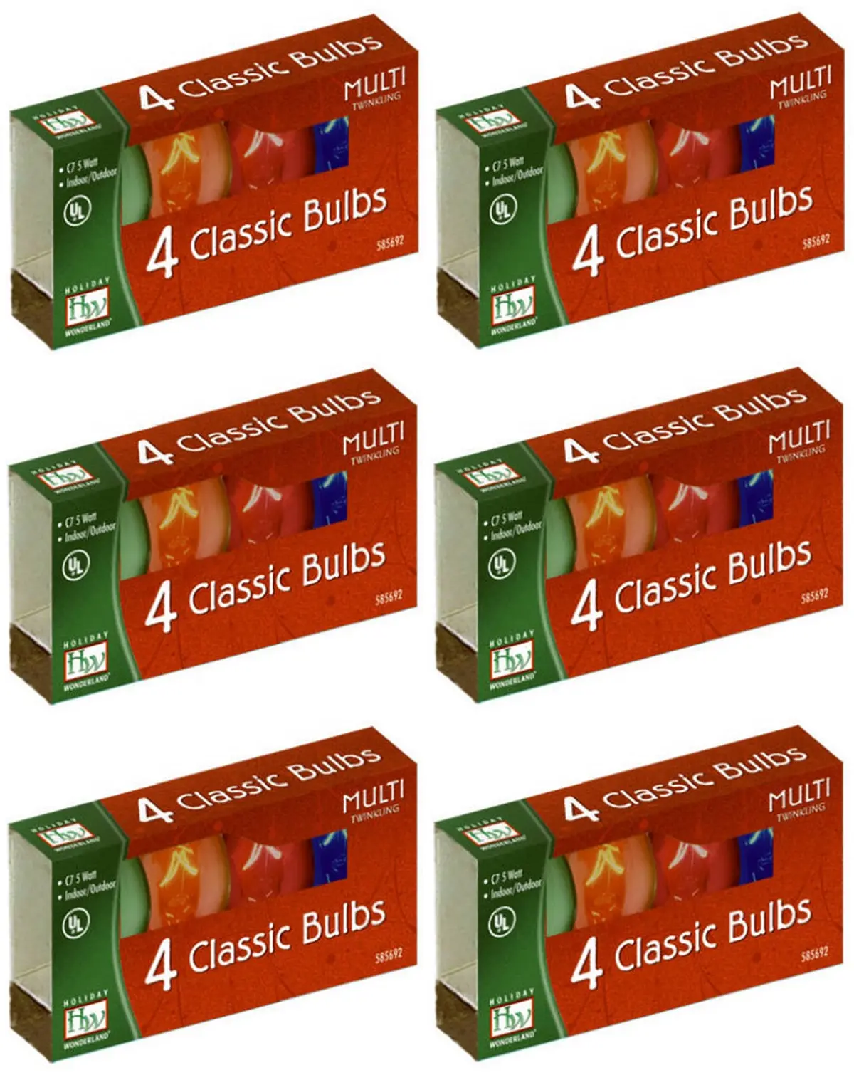 Holiday Wonderland 1047-88 4 Pack C7 Multi Transparent Twinkle Christmas Light Replacement Bulbs - Quantity Of 6 1