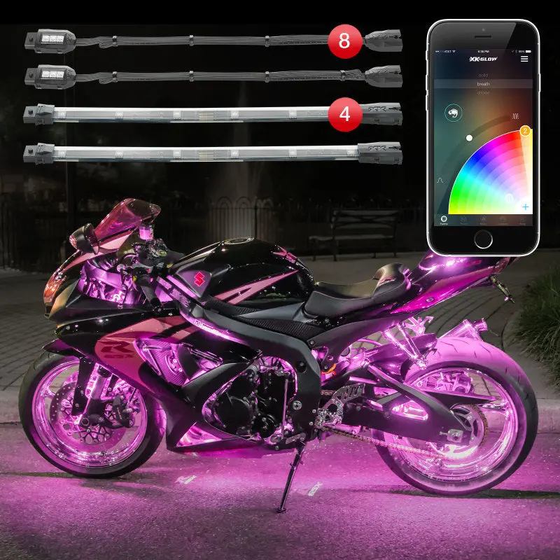 Xk Glow Strip Million Color Xkchrome Smartphone App Atv/Motorcycle Led Light Kit 8Xpod + 4X10in 1