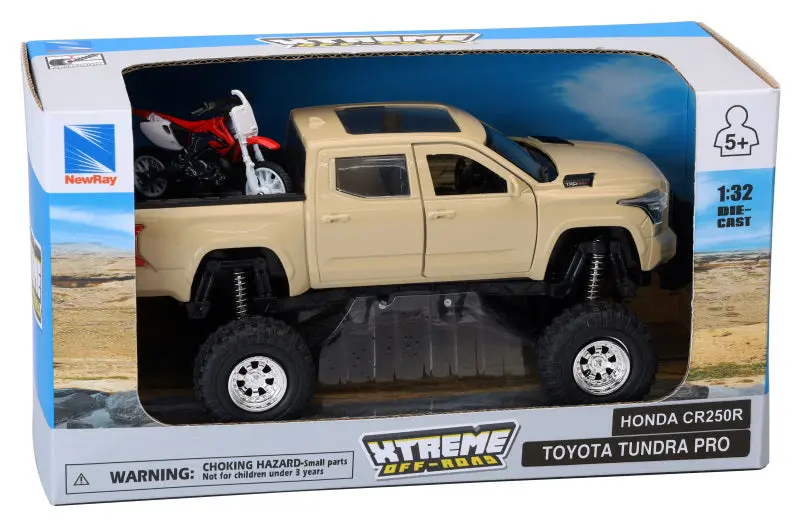 New Ray Toys Toyota Tundra Pro Lifted Truck Mud Bath With Honda Dirt Bike 1:32 Scale 1
