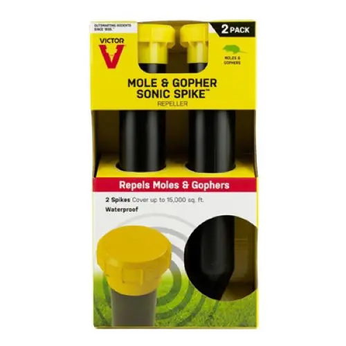 Victor M9012 2-Pack 12" Mole & Gopher Repellent Sonic Lawn Spikes - Quantity Of 1 1