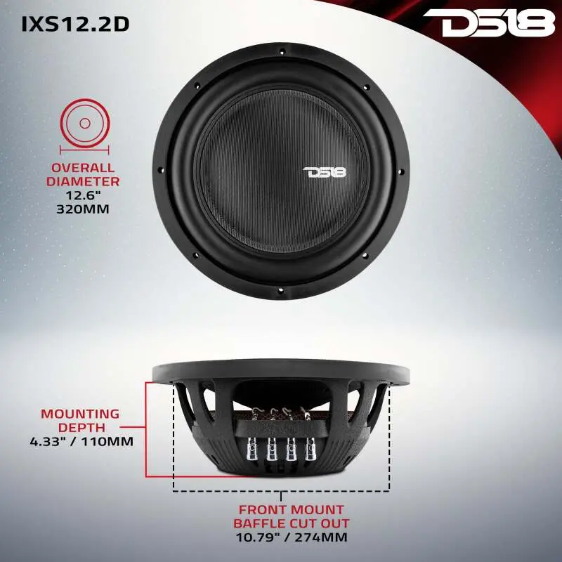 Ds18 12In 800 Watts Rms 2 Ohm Dvc Shallow Mount Fiber Glass Subwoofer Ixs Series 1