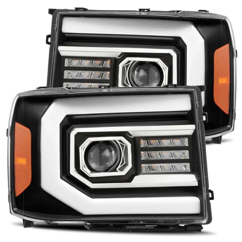 Alpharex 07-13 Gmc 1500Hd Pro-Series Proj Headlights Plank Style Matte Blk W/Activ Light/Seq Signal 1