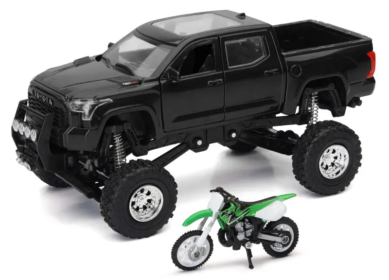 New Ray Toys Toyota Tundra Pro Lifted Truck Black With Kawasaki Dirt Bike 1:32 Scale 1