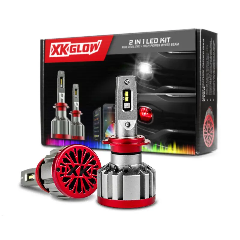 Xk Glow Rgb 2In1 Led Headlight Bulb Million Color Xkchrome App Rgb/Led Headlight Kit - 2X H11 1