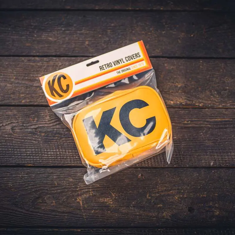 Kc Hilites Retro 5In X 7In Rectangular Yellow Vinyl Light Cover W/ Black Kc Logo (Pair) 1
