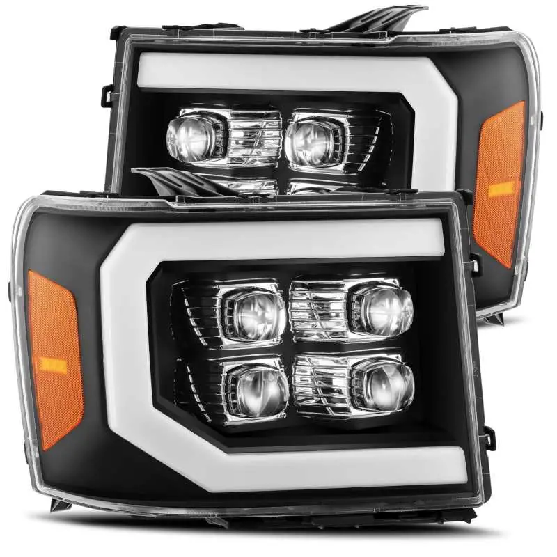 Alpharex 07-13 Gmc 1500Hd Nova Led Proj Headlight Plank Style Gloss Blk W/Activ Light/Seq Signal/Drl 1