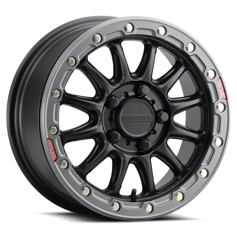 Raceline A14bg Alpha 15X7in/5X114.3 Bp/53Mm Offset/68Mm Bore - Black & Gunmetal Ring Beadlock Wheel 1