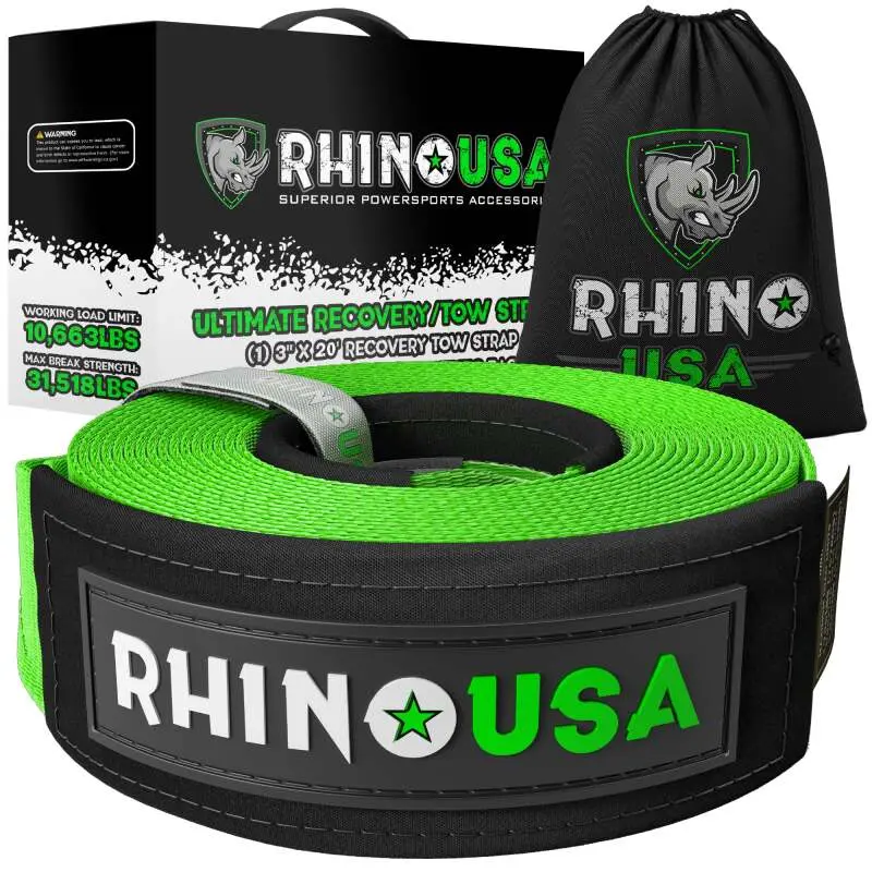 Rhino Usa Recovery Tow Strap 3Inx30ft (Green) 1