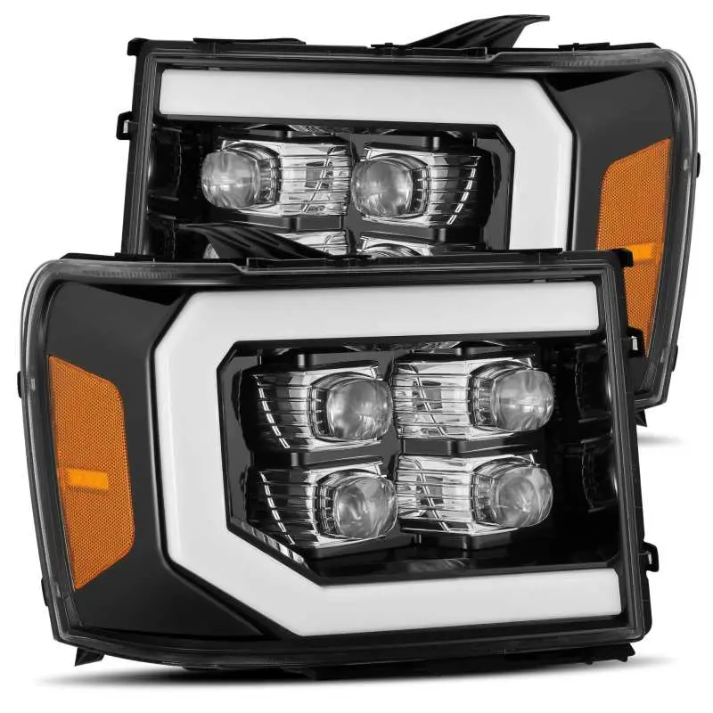 Alpharex 07-13 Gmc 1500Hd Nova Led Proj Headlights Plank - Jet Black W/Activ Light/Seq Signal/Drl 1