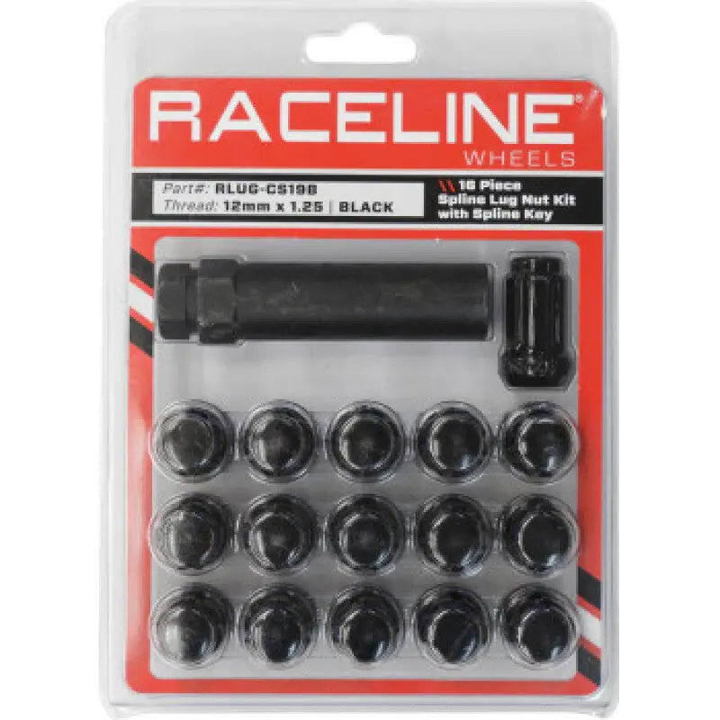 Raceline Spline Lug Nut Kit With Spline Key 12 X 1.25 - 16 Pack - Black 1