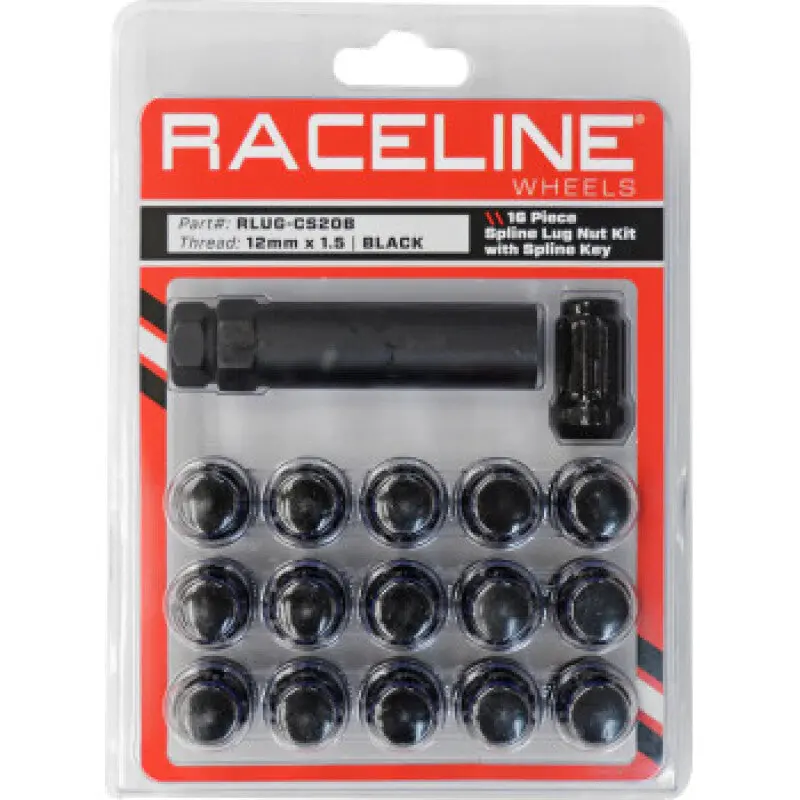 Raceline Spline Lug Nut Kit With Spline Key 12 X 1.5 - 16 Pack - Black 1