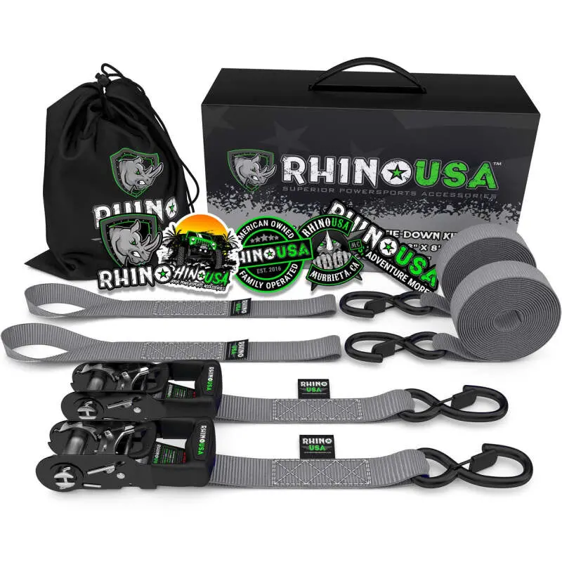 Rhino Usa Heavy Duty Ratchet Tie-Downs 2-Pack (Gray) 1.6In X 8Ft 1