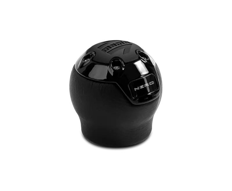 Momo Nero Shift Knob - Black Leather, Black Chrome Insert, With Reverse Lockout 1