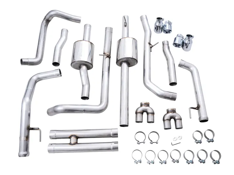 Awe Tuning 4Th Gen Gm 1500 6.2L 0Fg Catback Split Rear Exit (W/ Bumper Cutouts) - Quad Chrome Tips 1