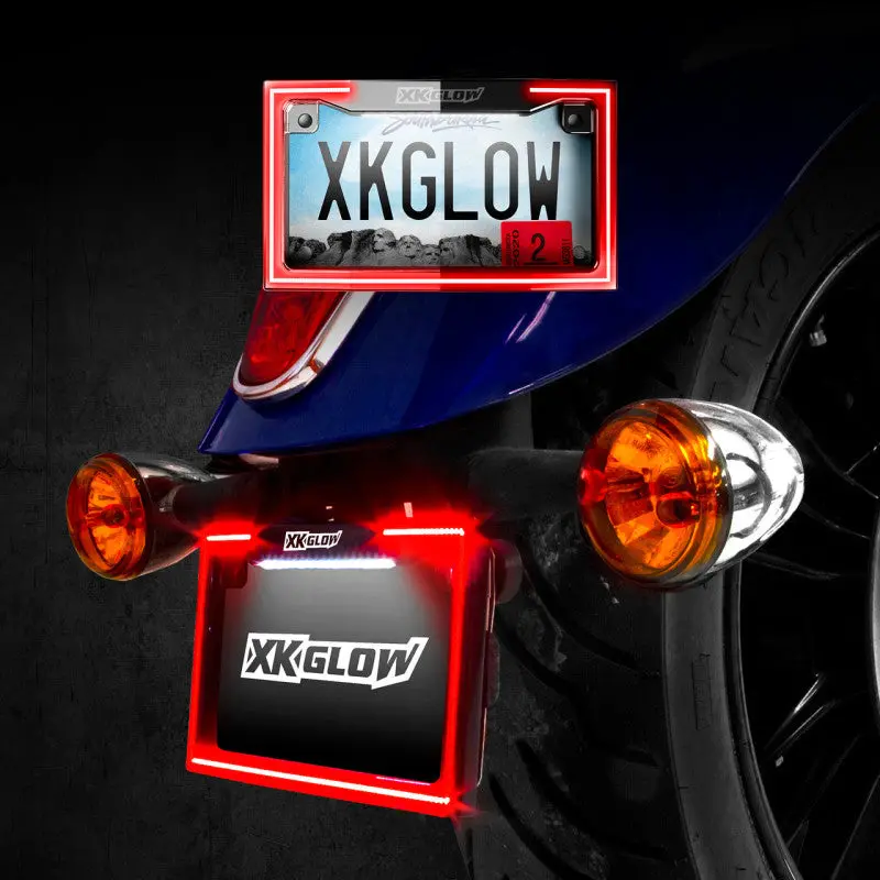 Xk Glow Motorcycle License Plate Frame Light W/ Turn Signal - Black 1