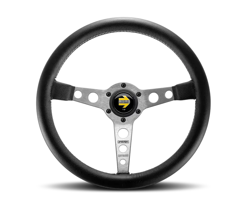 Momo Prototipo Steering Wheel 350 Mm - Black Leather/Wht Stitch/Brushed Spokes 1
