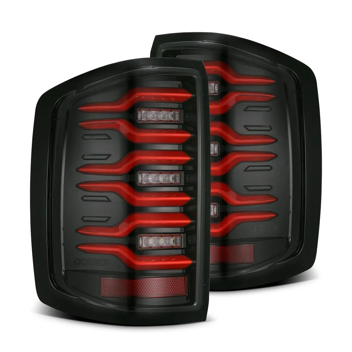 Alpha Rex 14-18 Chevrolet Silverado 1500 / 15-19 Silverado 2500Hd/3500Hd / 15-19 Gmc Sierra 3500Hd Dually Luxx-Series Led Tail Lights Black-Red 1