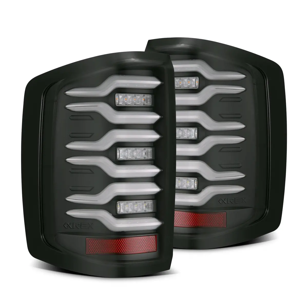 Alpha Rex 14-18 Chevrolet Silverado 1500 / 15-19 Silverado 2500Hd/3500Hd / 15-19 Gmc Sierra 3500Hd Dually Luxx-Series Led Tail Lights Black 1