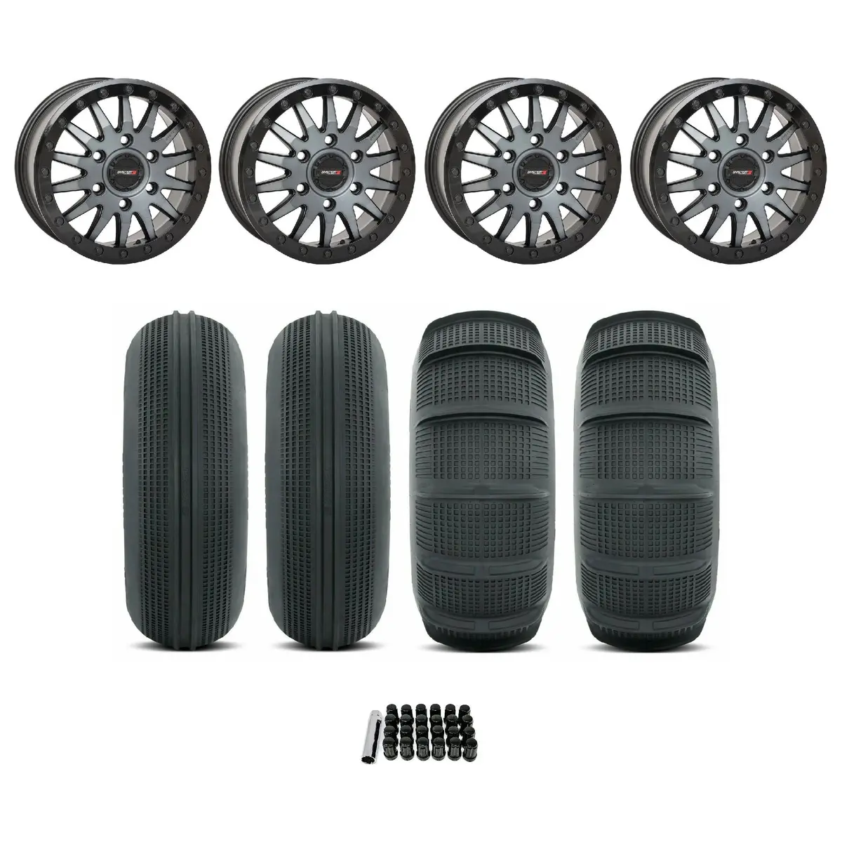 Can Am Maverick R Sb-8 Beadlock Wheel (Matte Brushed Grey) / Sand Series Tire Package 1