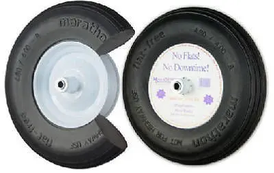 Marathon 00041 15.5" Diameter 8" Flat Free Ribbed Tread Wheelbarrow Tires 6" Hub 1