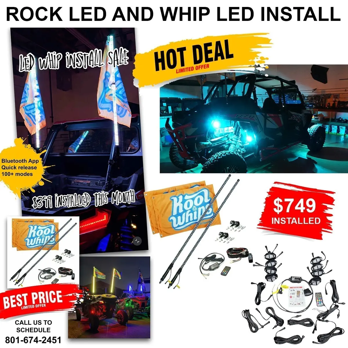 Install Utv 8-Pod Rock Light & 4Ft Led Kool Whips 1