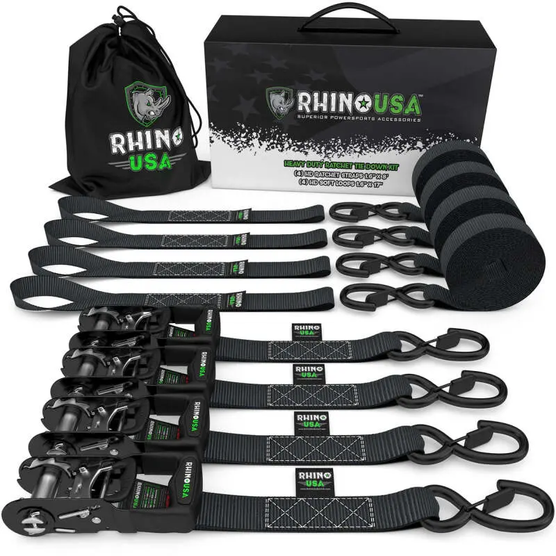 Rhino Usa Heavy Duty Ratchet Tie-Down 4-Pack (Black) 1.6In X 8Ft 1