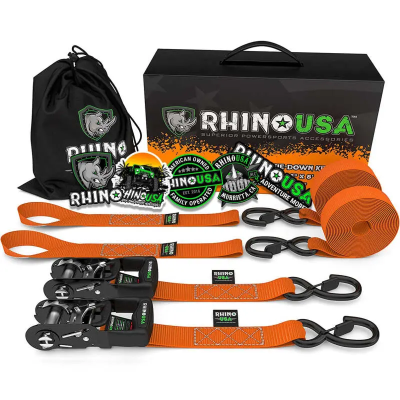 Rhino Usa Heavy Duty Ratchet Tie-Downs 2-Pack (Orange) 1.6In X 8Ft 1