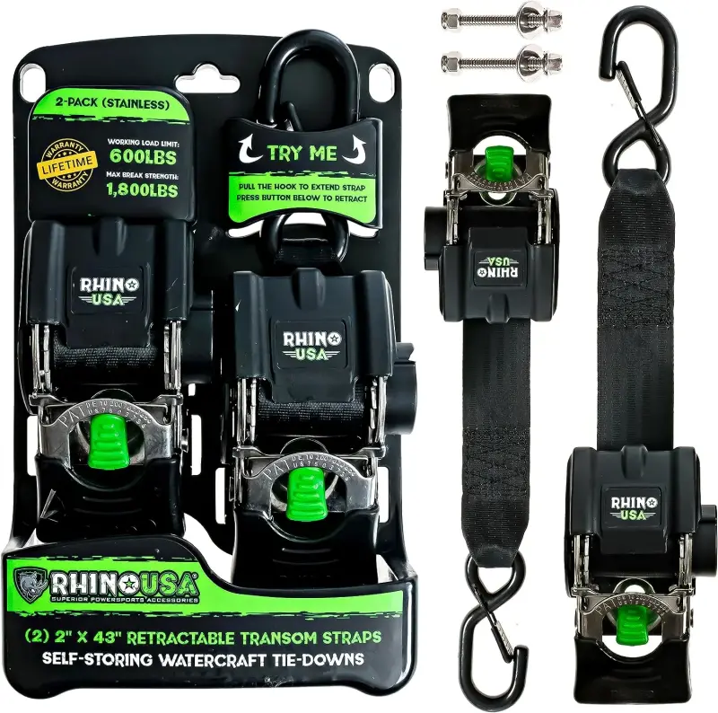 Rhino Usa Retractable Transom Straps (2 Pack-Stainless) 1