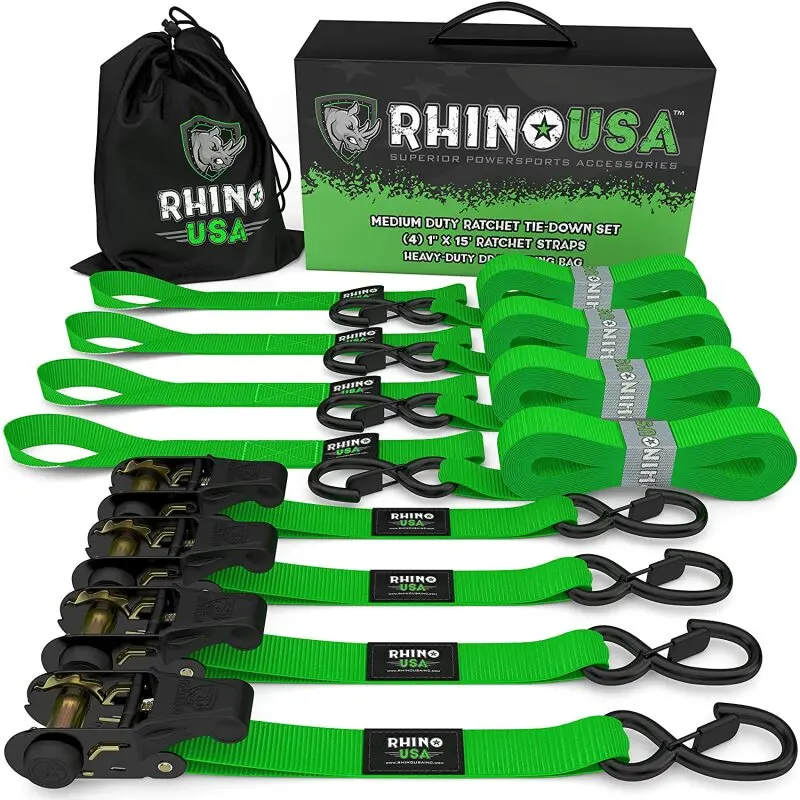 Rhino Usa Medium Duty Ratchet Strap Tie-Down 4-Pack (Green) 1