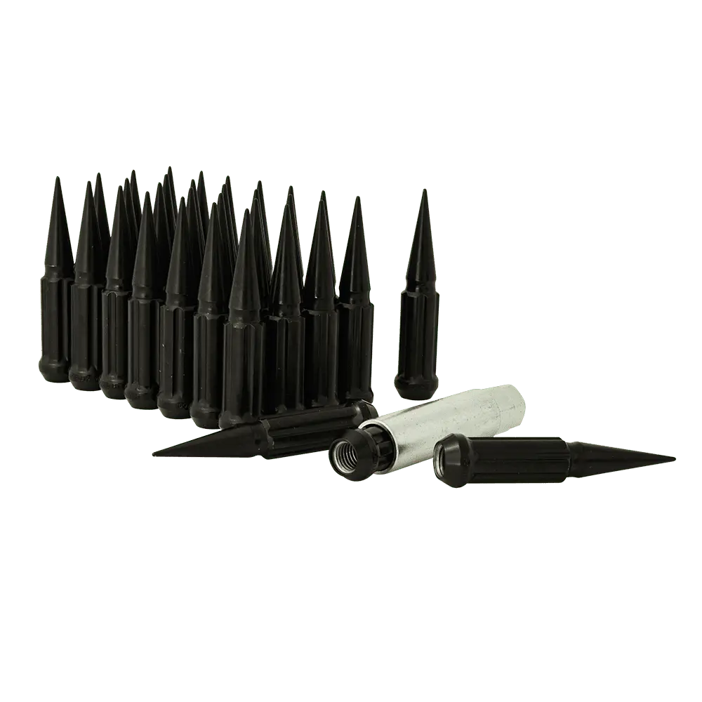 Small Diameter Spline Spike Lug Nuts - 13/16" & 7/8" Dual Hex Key - 9/16"-18 Thread Size - Black Finish - Set Of 32 1