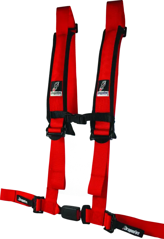 Dragonfire Racing Harness H-Style- 4-Point- Ez-Adjust- 2In Buckle- Red 1