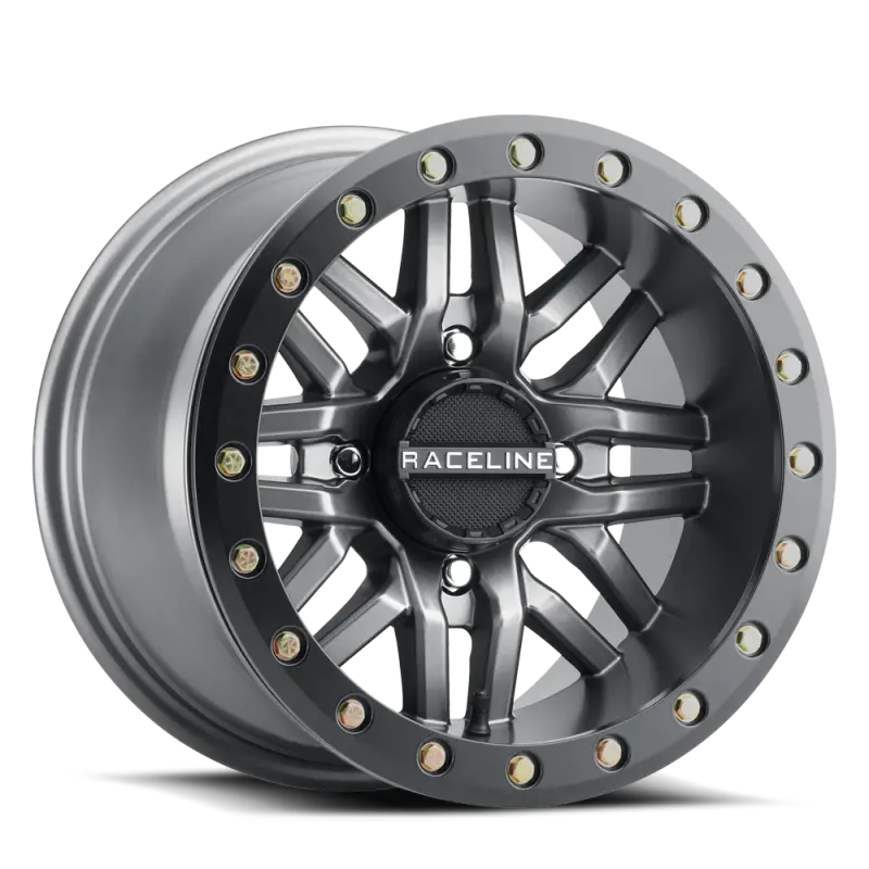 Raceline A91g Ryno 15X7in/4X156 Bp/10Mm Offset/132.5Mm Bore - Gunmetal & Black Ring Beadlock Wheel 1
