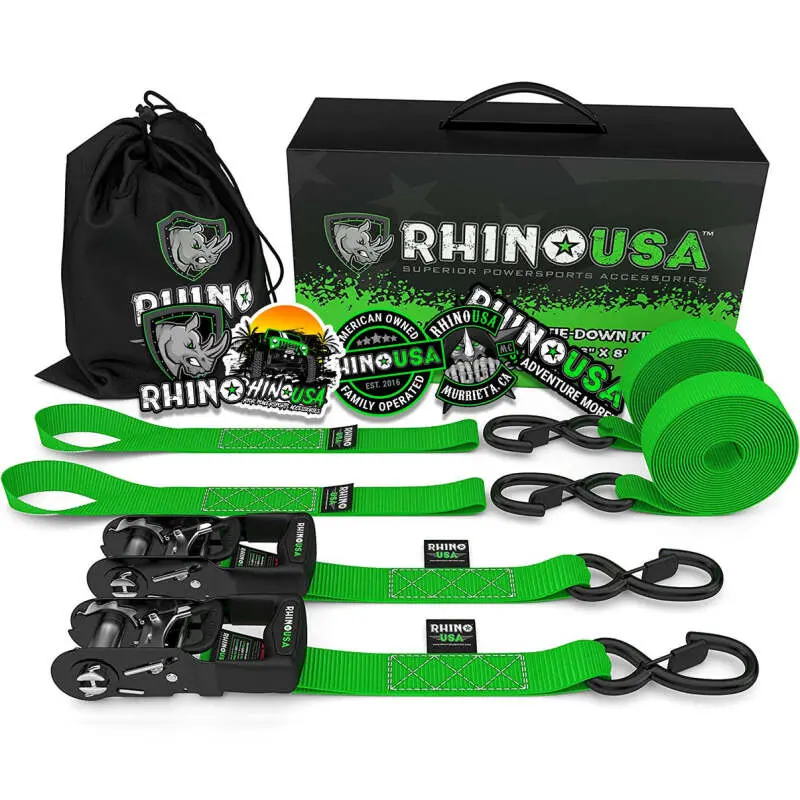 Rhino Usa Heavy Duty Ratchet Tie-Downs 2-Pack (Green) 1.6In X 8Ft 1