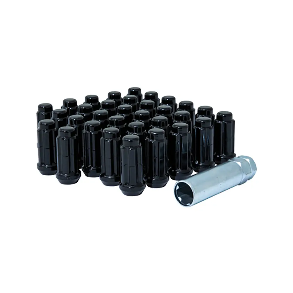Gorilla Automotive Spline Duplex Lug Nuts - 13/16" & 7/8" Dual Hex Key - 14Mm X 1.50 Thread Size - Black Finish - Set Of 32 1