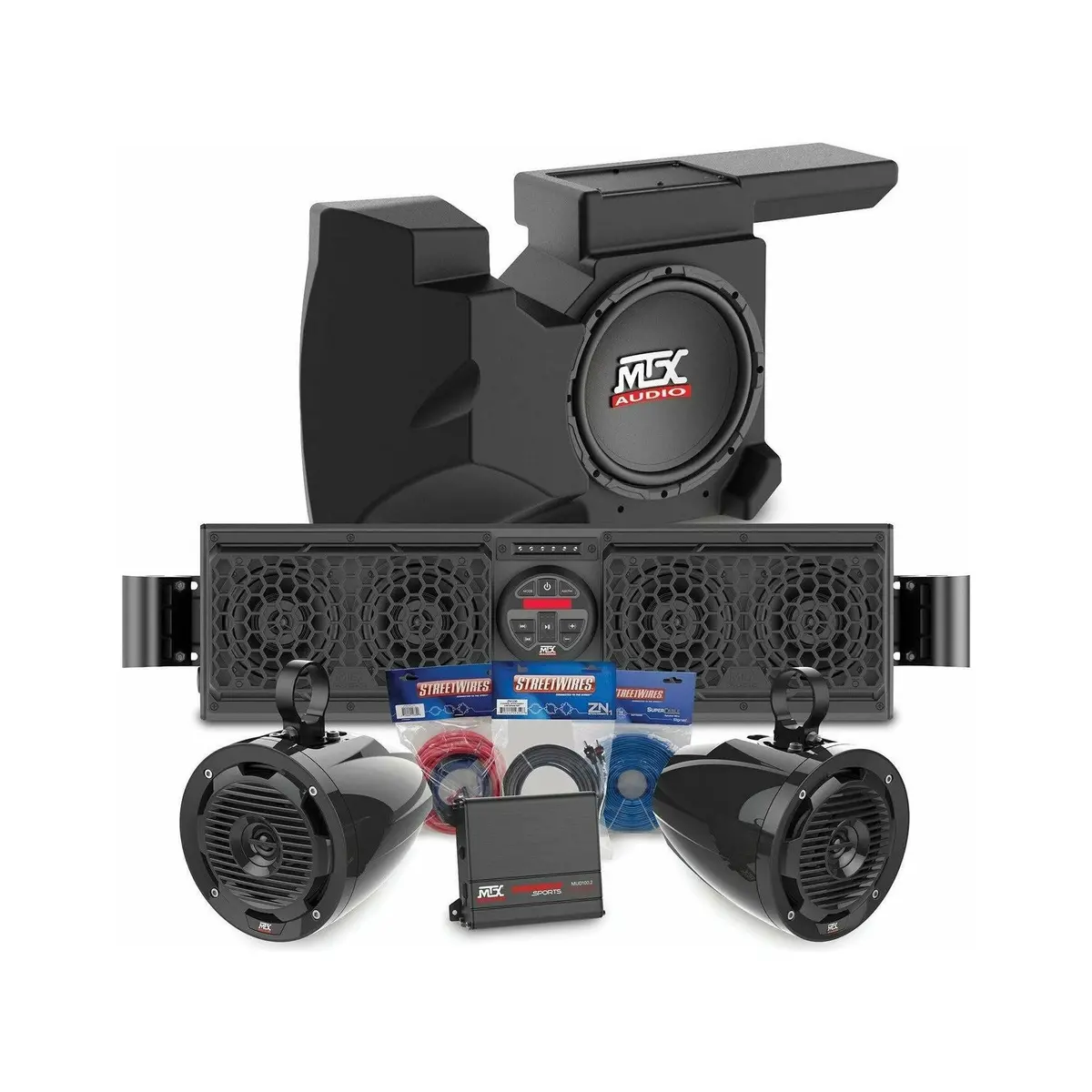 Polaris Rzr Bluetooth Overhead Sound Bar With 2 Amplified Cage Mount Speakers & Subwoofer 1