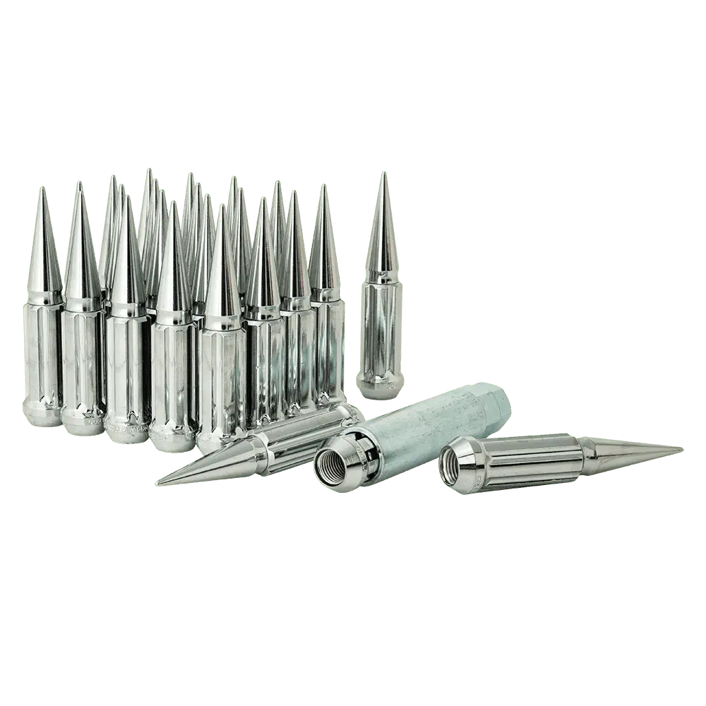 Small Diameter Spline Spike Lug Nuts - 13/16" & 7/8" Dual Hex Key - 14Mm X 1.50 Thread Size - Chrome Finish - Set Of 24 1