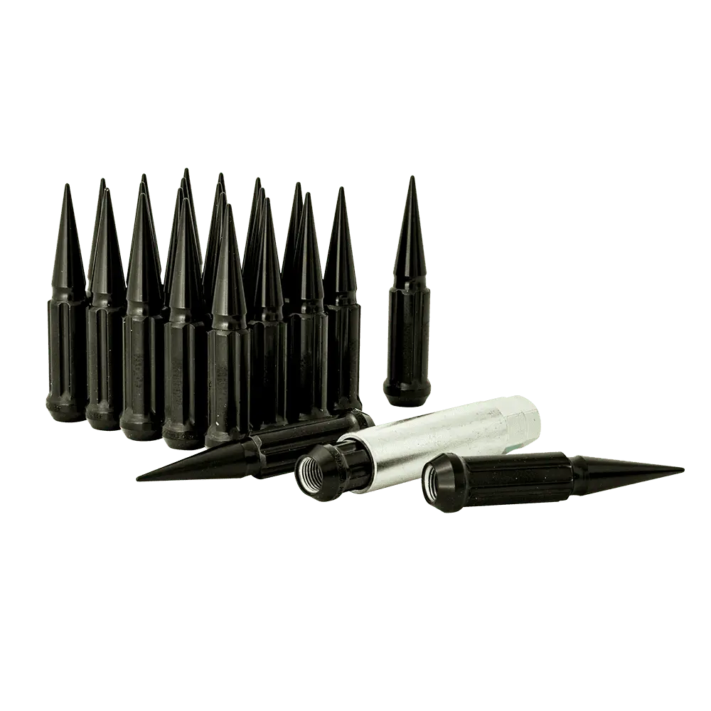 Small Diameter Spline Spike Lug Nuts - 13/16" & 7/8" Dual Hex Key - 14Mm X 1.50 Thread Size - Black Finish - Set Of 24 1