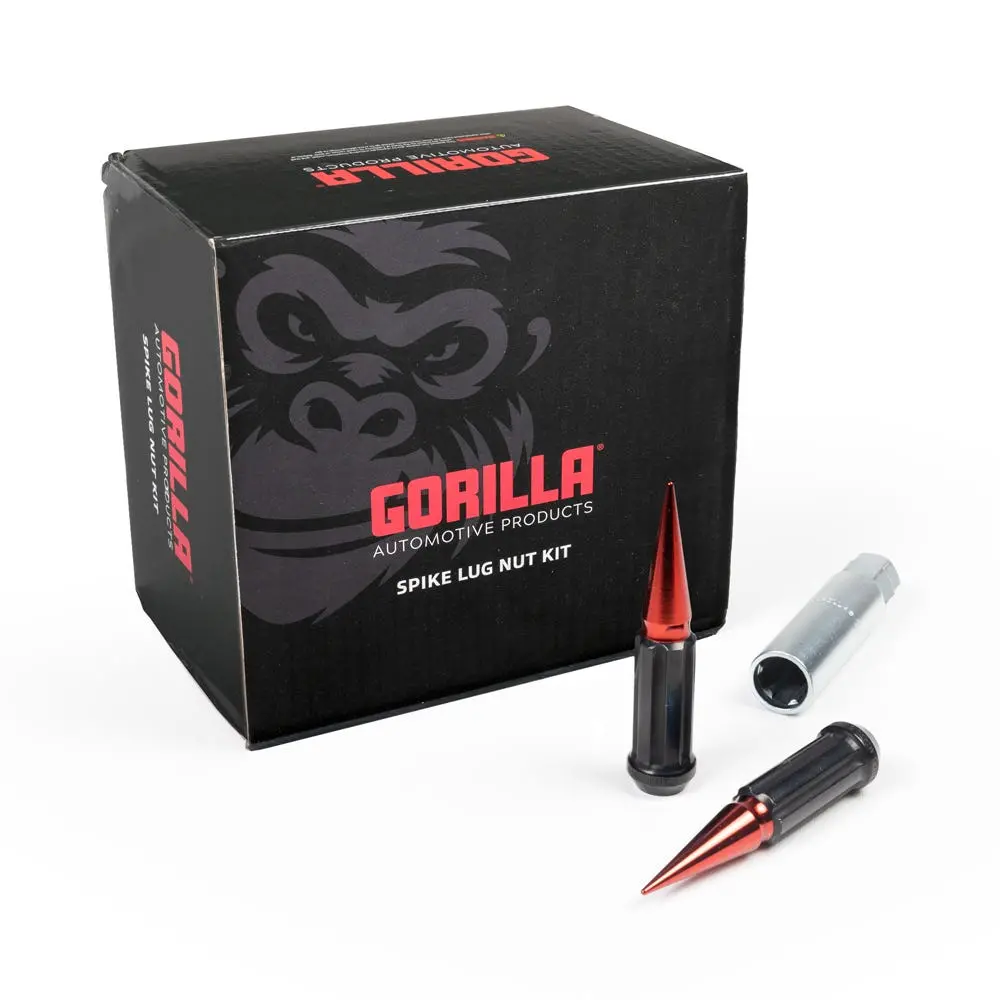 Small Diameter Spline Spike Lug Nuts - 13/16" & 7/8" Dual Hex Key - 14Mm X 2.00 Thread Size - Red Finish - Set Of 24 1