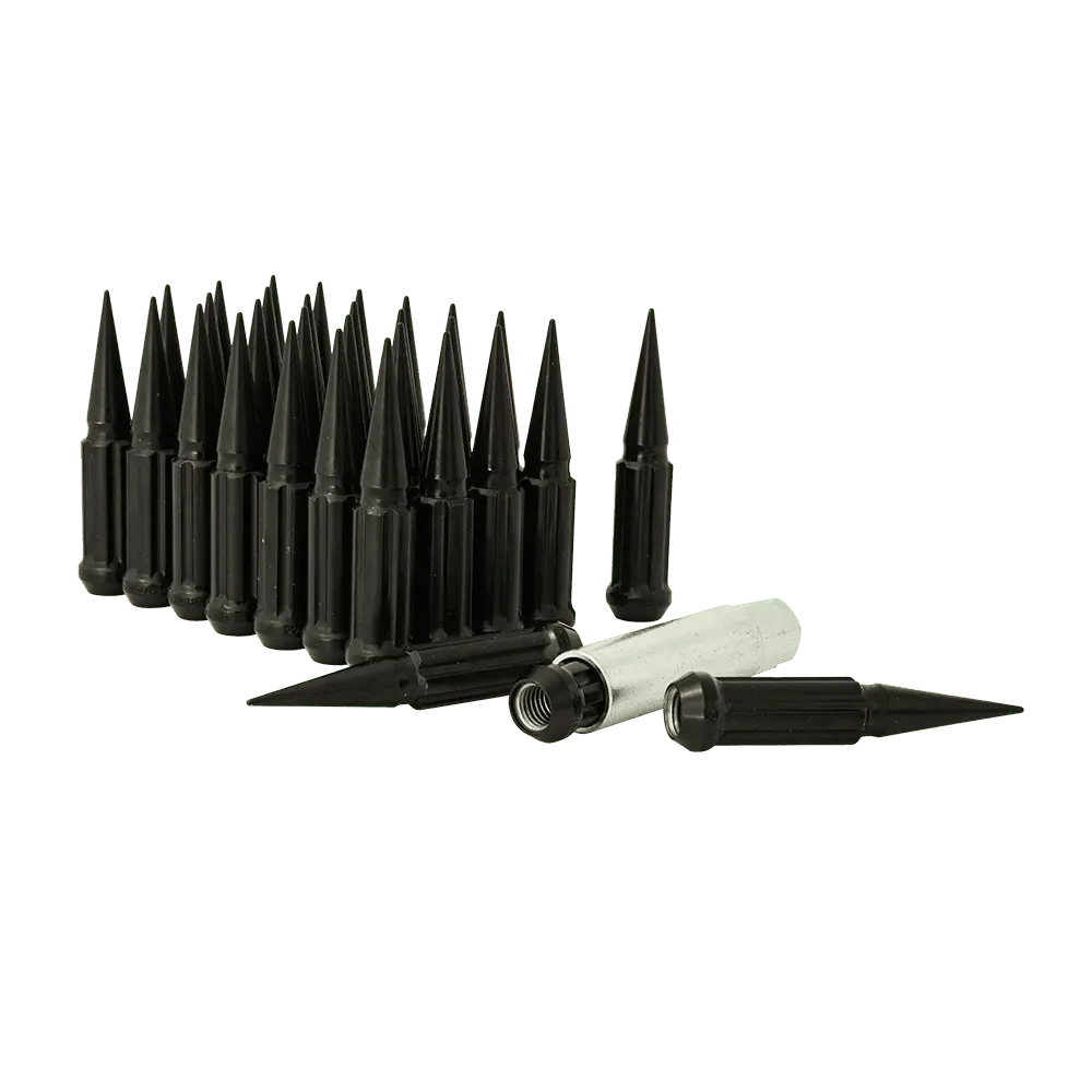 Small Diameter Spline Spike Lug Nuts - 13/16" & 7/8" Dual Hex Key - 14Mm X 2.00 Thread Size - Black Finish - Set Of 24 1
