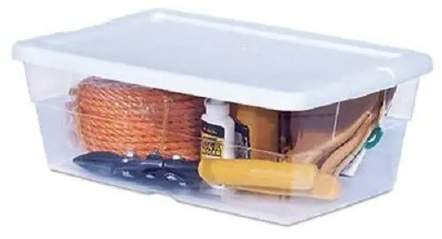 Sterilite 16428012 6 Qt 13-5/8" X 8-1/4" X 4-7/8" Clear Storage Box With White Lid - Quantity Of 24 1