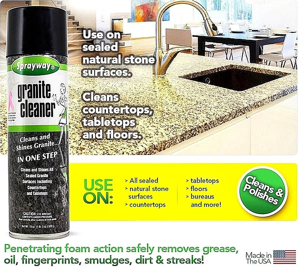 Sprayway Sw702r 19 Oz Aerosol Can Of Granite & Marble Cleaner & Polish - Quantity Of 4 2
